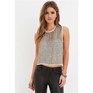 Forever 21 Sequin-Embellished Mesh-Back Tank Top Size Small EUC